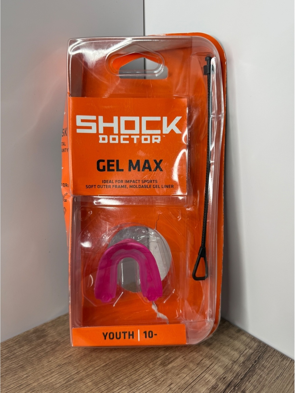 Shock Doctor Gel Max Youth Mouthguard Pink Tether New Sealed Age 10 & Under